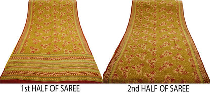 Indian Vintage Sari Green Pure Crepe Silk Printed Saree 5yard Sewing Floral Soft Craft Fabric Wrap