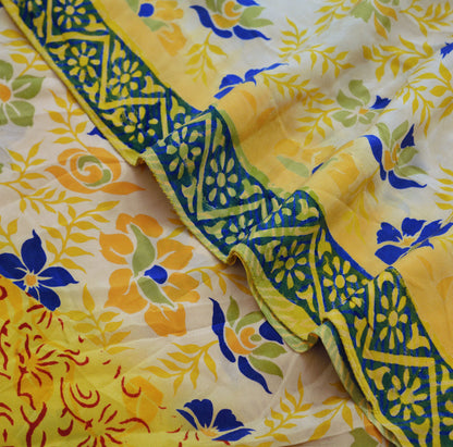 Indian Vintage Sari Mustard Pure Crepe Silk Printed Saree 5yard Sewing Floral Soft Craft Fabric Wrap