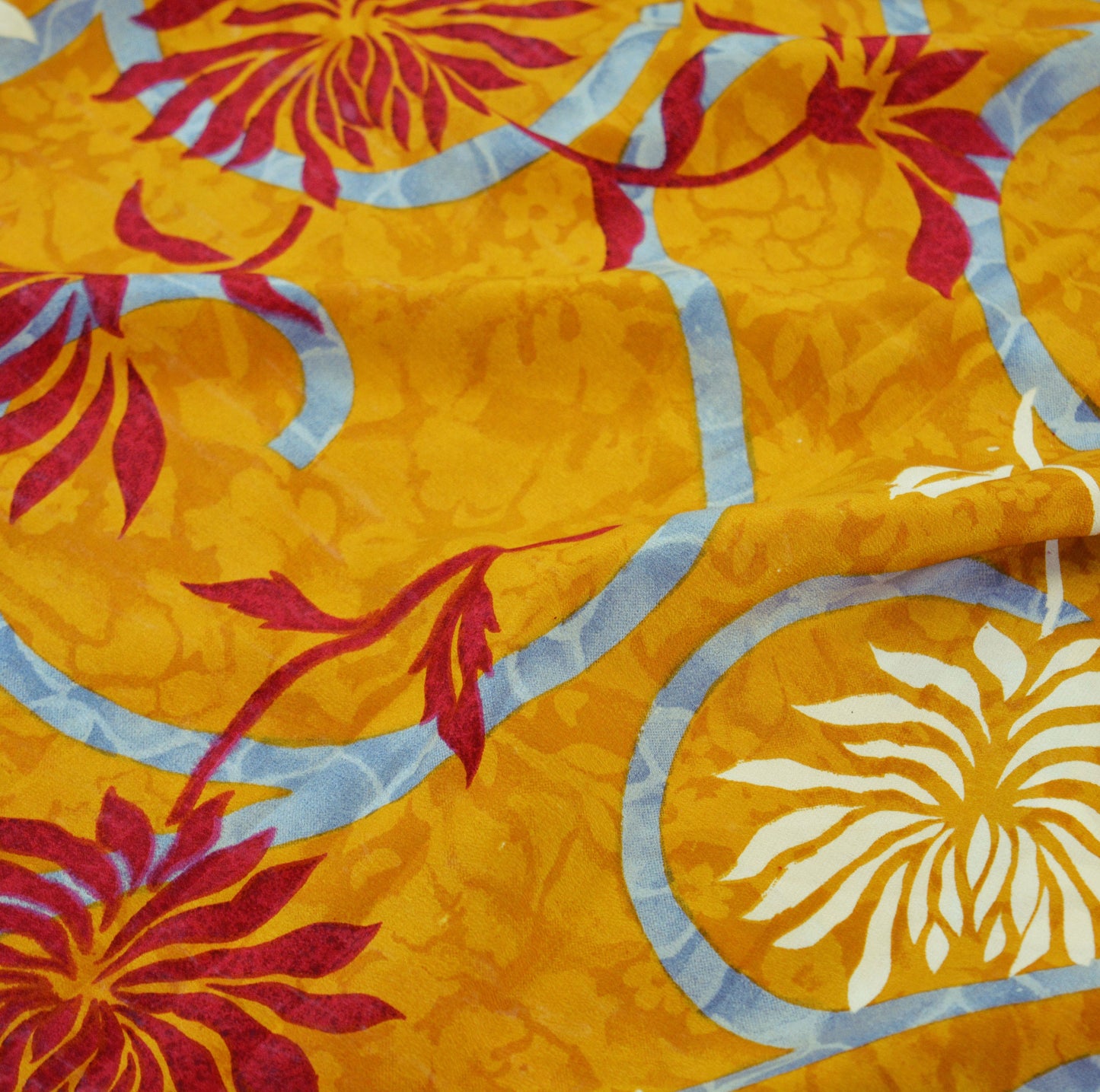 Indian Vintage Sari Mustard Pure Crepe Silk Printed Saree 5yard Sewing Floral Soft Craft Fabric Wrap