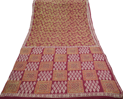 Indian Vintage Sari Peach Hand Block Print Pure Cotton Saree Soft Floral 5Yd Sarong Wrap Boho Fabric Kimono Soft