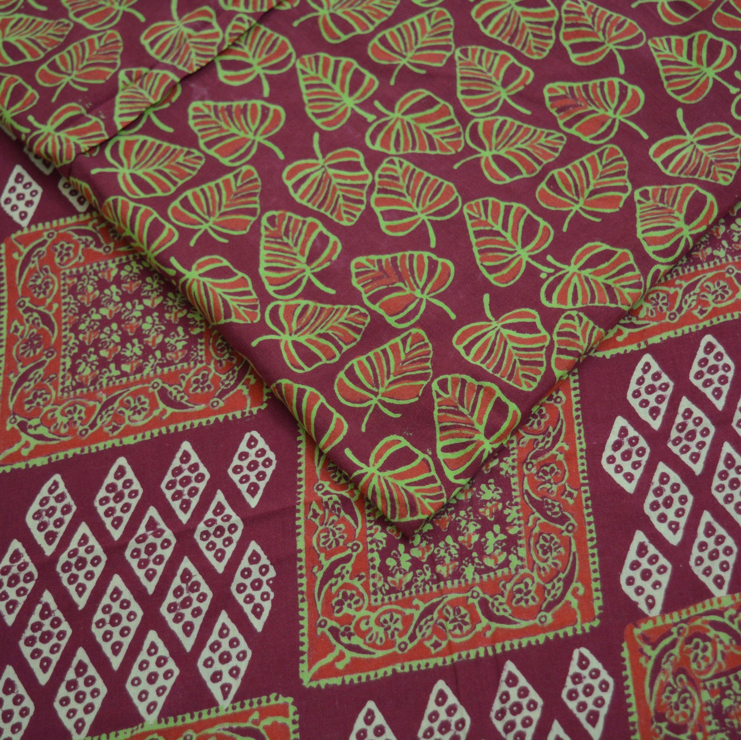 Indian Vintage Sari Peach Hand Block Print Pure Cotton Saree Soft Floral 5Yd Sarong Wrap Boho Fabric Kimono Soft