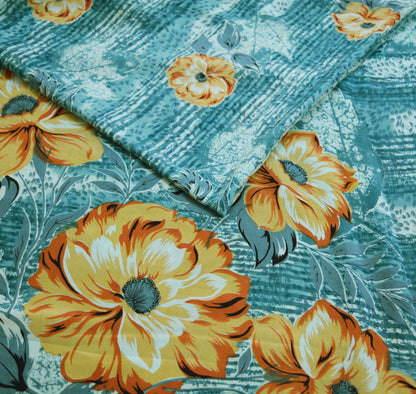 Indian Vintage Sari Gray Pure Crepe Silk Printed Saree 5yard Sewing Floral Soft Craft Fabric Wrap