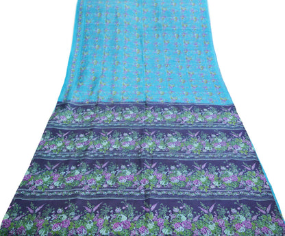 Indian Vintage Sari Blue Pure Silk Printed Saree Fabric 5yard Sewing Craft Fabric DressMaking Soft Wrap Floral