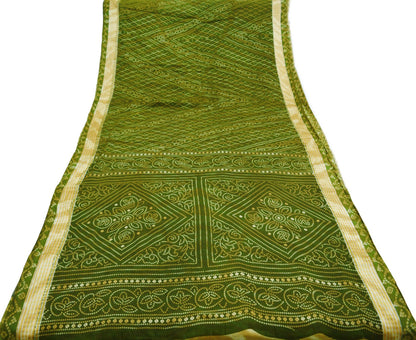 Indian Vintage Sari Green Pure Cotton Bandhani Printed Sarees 5yd Sewing Craft Fabric DressMaking Soft