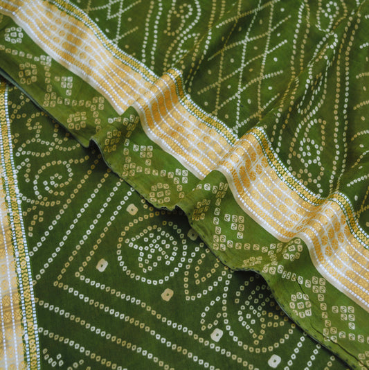 Indian Vintage Sari Green Pure Cotton Bandhani Printed Sarees 5yd Sewing Craft Fabric DressMaking Soft