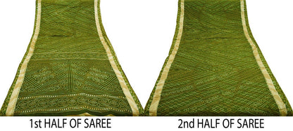 Indian Vintage Sari Green Pure Cotton Bandhani Printed Sarees 5yd Sewing Craft Fabric DressMaking Soft