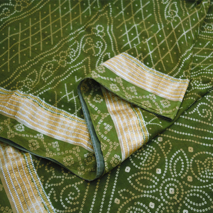 Indian Vintage Sari Green Pure Cotton Bandhani Printed Sarees 5yd Sewing Craft Fabric DressMaking Soft