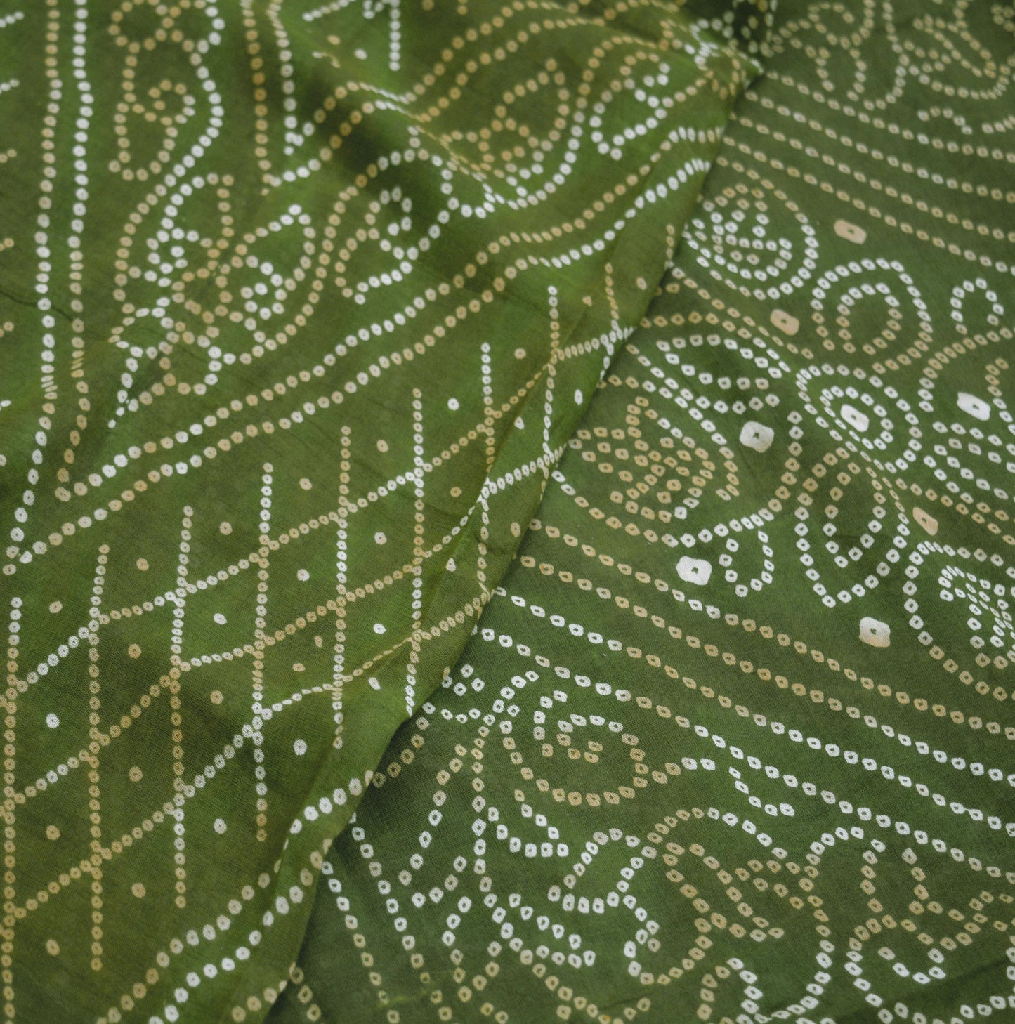 Indian Vintage Sari Green Pure Cotton Bandhani Printed Sarees 5yd Sewing Craft Fabric DressMaking Soft