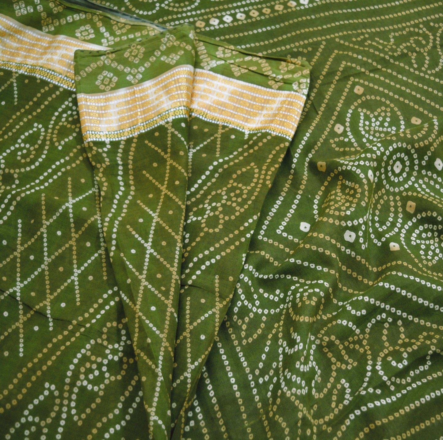 Indian Vintage Sari Green Pure Cotton Bandhani Printed Sarees 5yd Sewing Craft Fabric DressMaking Soft