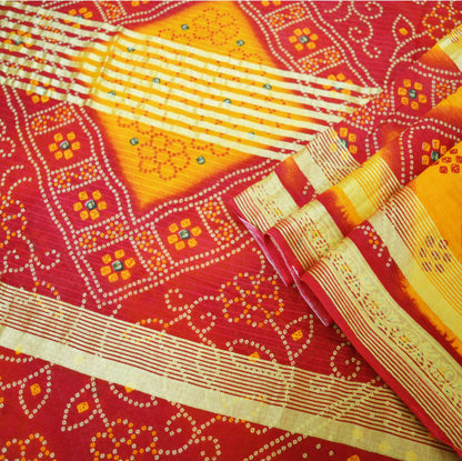 Indian Vintage Sari Red Pure Cotton Bandhani Printed Sarees 5yd Sewing Craft Fabric DressMaking Soft