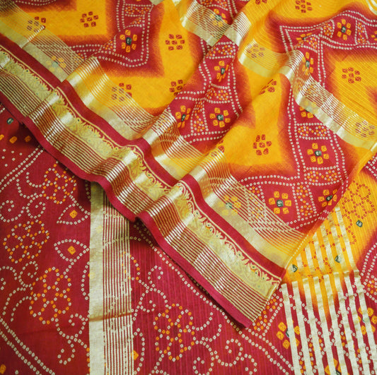 Indian Vintage Sari Red Pure Cotton Bandhani Printed Sarees 5yd Sewing Craft Fabric DressMaking Soft