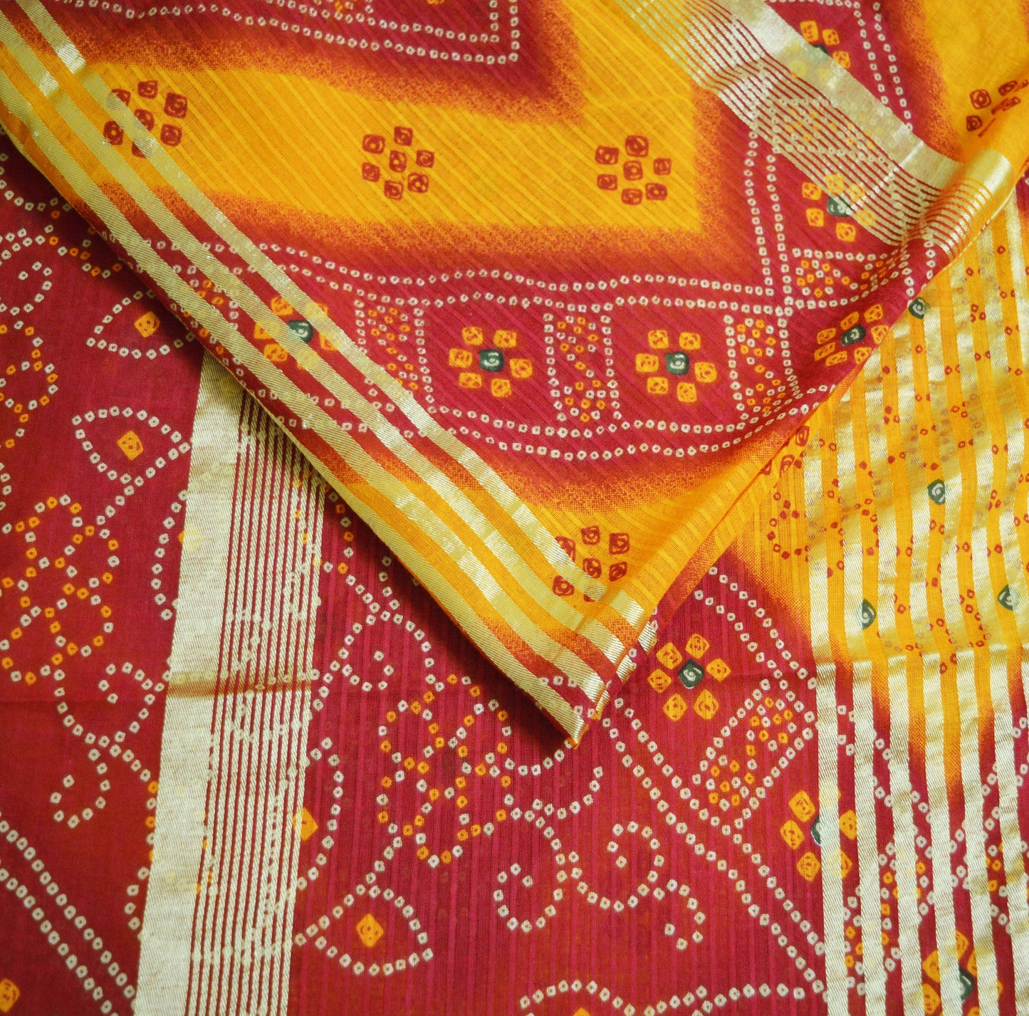 Indian Vintage Sari Red Pure Cotton Bandhani Printed Sarees 5yd Sewing Craft Fabric DressMaking Soft