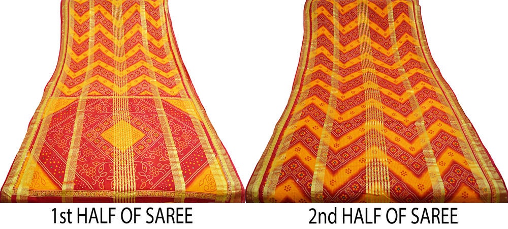 Indian Vintage Sari Red Pure Cotton Bandhani Printed Sarees 5yd Sewing Craft Fabric DressMaking Soft