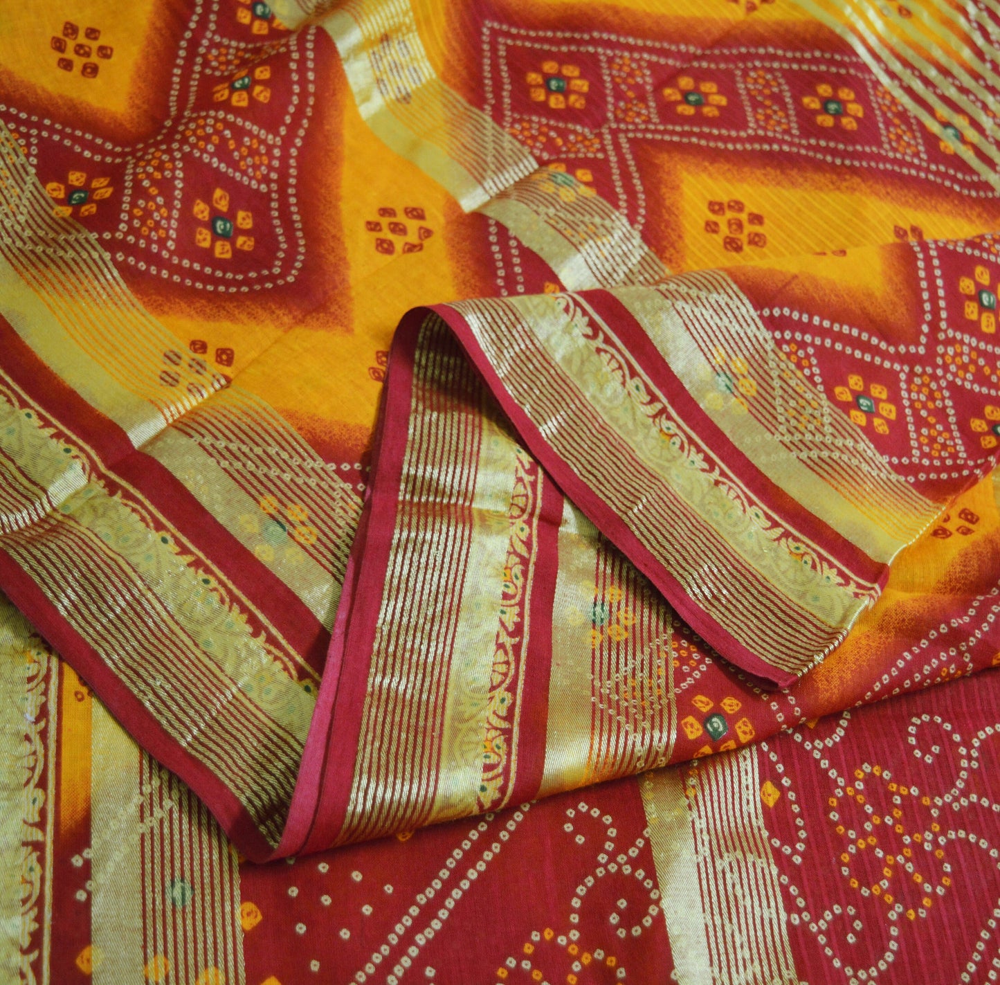 Indian Vintage Sari Red Pure Cotton Bandhani Printed Sarees 5yd Sewing Craft Fabric DressMaking Soft