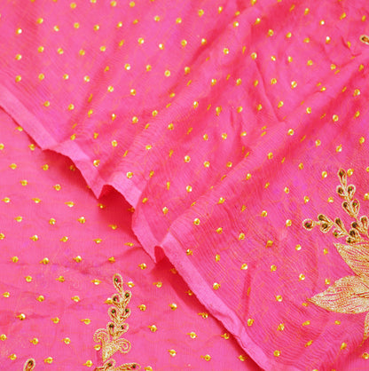 Indian Vintage Pink Dupatta Pure Chiffon silk Long Stole Hand Embroidered Scarves Floral Design Stole Veil Wrap Zari