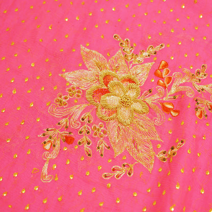 Indian Vintage Pink Dupatta Pure Chiffon silk Long Stole Hand Embroidered Scarves Floral Design Stole Veil Wrap Zari