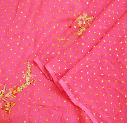 Indian Vintage Pink Dupatta Pure Chiffon silk Long Stole Hand Embroidered Scarves Floral Design Stole Veil Wrap Zari