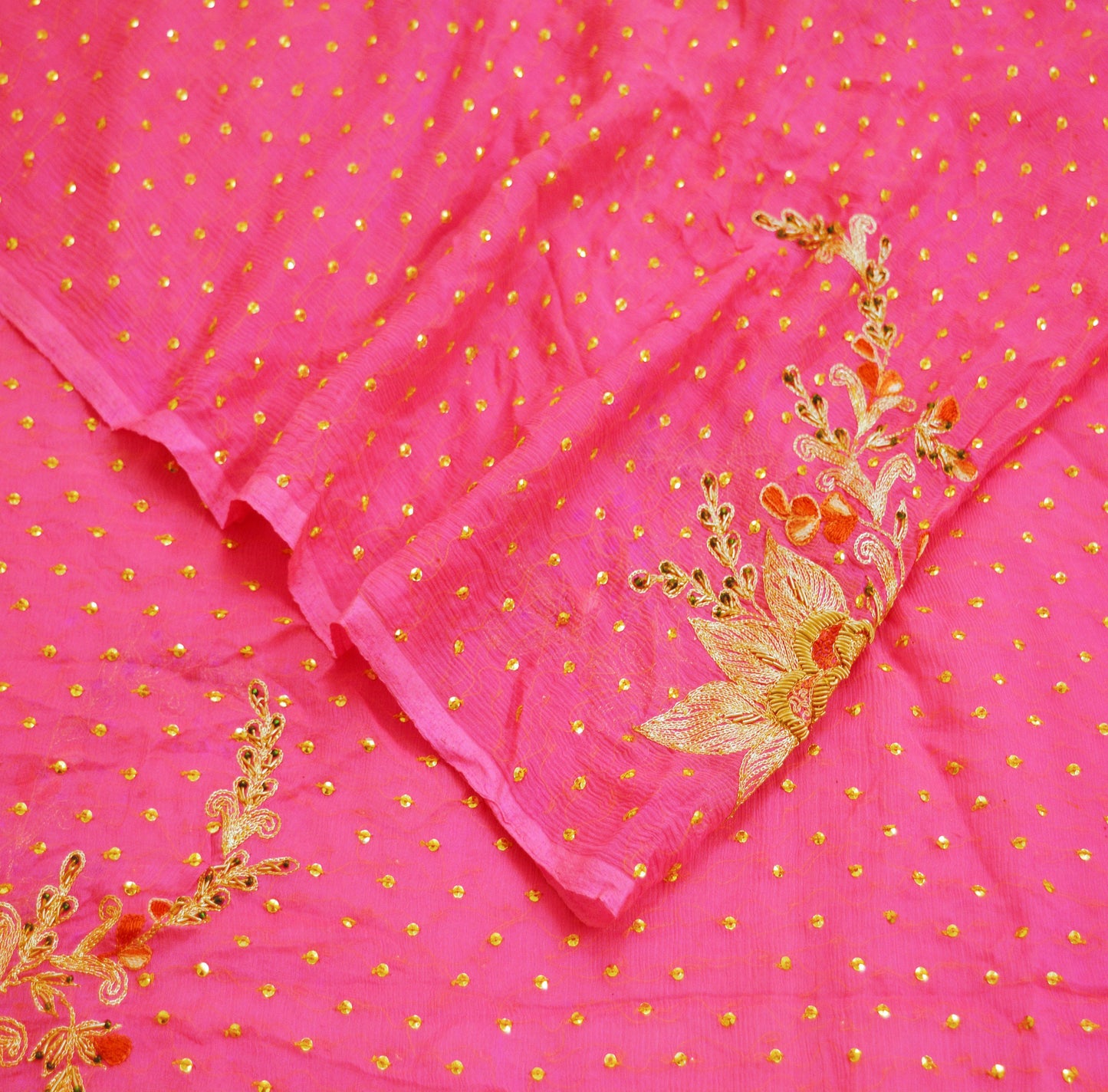 Indian Vintage Pink Dupatta Pure Chiffon silk Long Stole Hand Embroidered Scarves Floral Design Stole Veil Wrap Zari