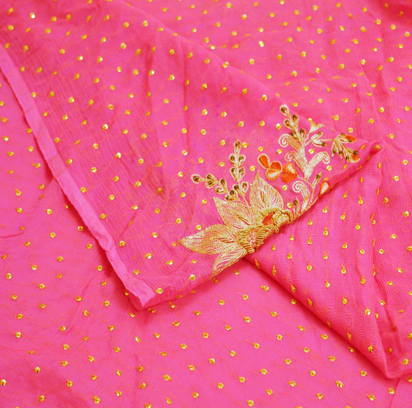 Indian Vintage Pink Dupatta Pure Chiffon silk Long Stole Hand Embroidered Scarves Floral Design Stole Veil Wrap Zari