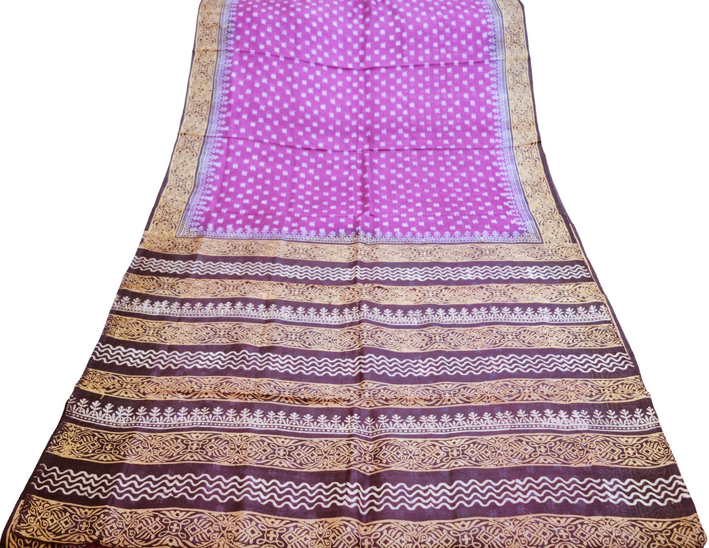 Indian Vintage Sari Black & Pink Block Printed Sari Pure Silk Saree Fabric 5Yard Geometric Soft Dress designing Dress making