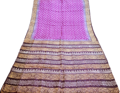Indian Vintage Sari Black & Pink Block Printed Sari Pure Silk Saree Fabric 5Yard Geometric Soft Dress designing Dress making