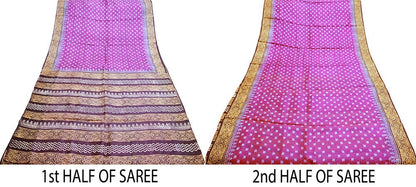 Indian Vintage Sari Black & Pink Block Printed Sari Pure Silk Saree Fabric 5Yard Geometric Soft Dress designing Dress making
