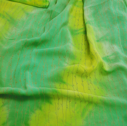 Indian Vintage Sari Yellow &Green Pure Crepe Silk Printed Saree 5yard Sewing Floral Soft Craft Fabric Wrap