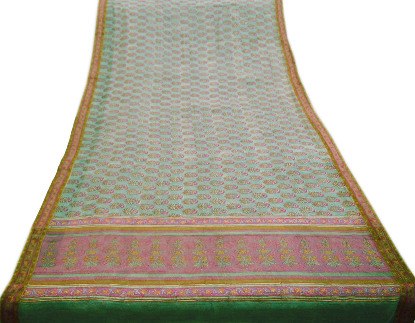 Indian Vintage Sari Gray 100% Pure Georgette Silk Block Printed Saree Craft Fabric Sewing 5Yard Soft Sari Dress Making Zari