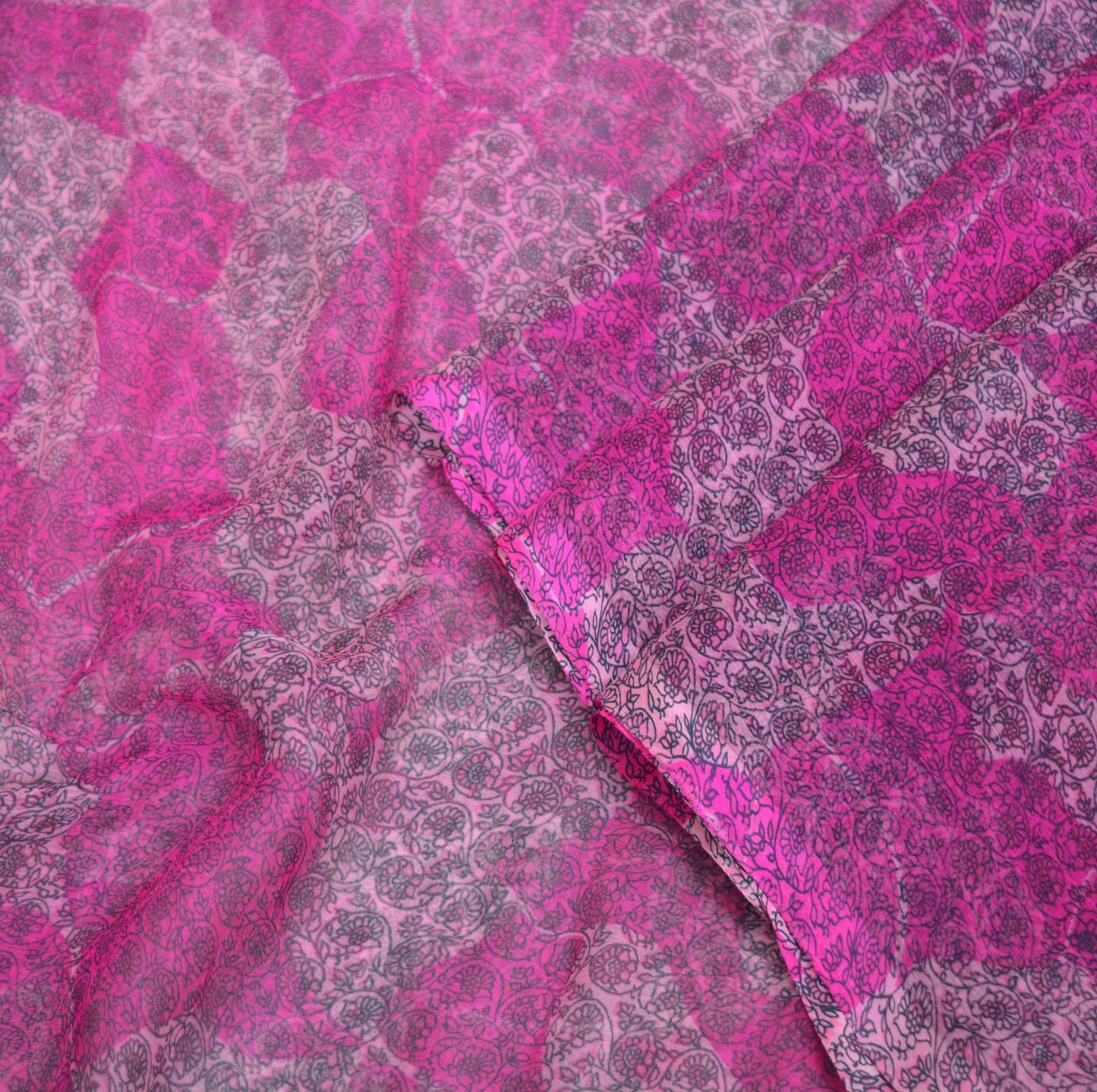 Indian Vintage Sari Purple & Pink Pure Chiffon Silk Printed Sarees 6Yd Craft Fabric Sewing Soft Light Sari Dress Making Floral