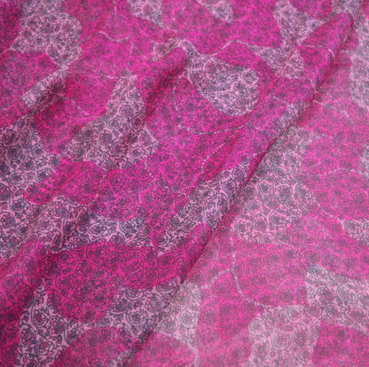 Indian Vintage Sari Purple & Pink Pure Chiffon Silk Printed Sarees 6Yd Craft Fabric Sewing Soft Light Sari Dress Making Floral