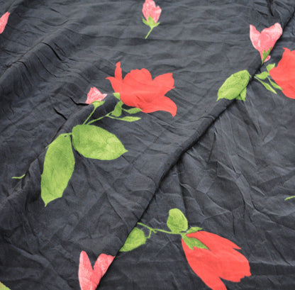 Indian Vintage Sari Black Pure Crepe Silk Printed Saree 5yard Sewing Floral Craft Fabric Wrap