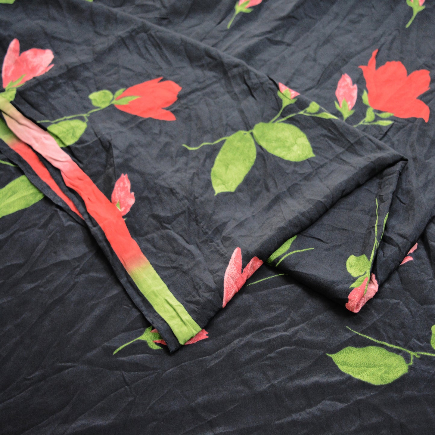 Indian Vintage Sari Black Pure Crepe Silk Printed Saree 5yard Sewing Floral Craft Fabric Wrap