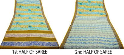 Indian Vintage Sari Pure Crepe Silk Printed Saree 5yard Sewing Floral Soft Craft Fabric Wrap