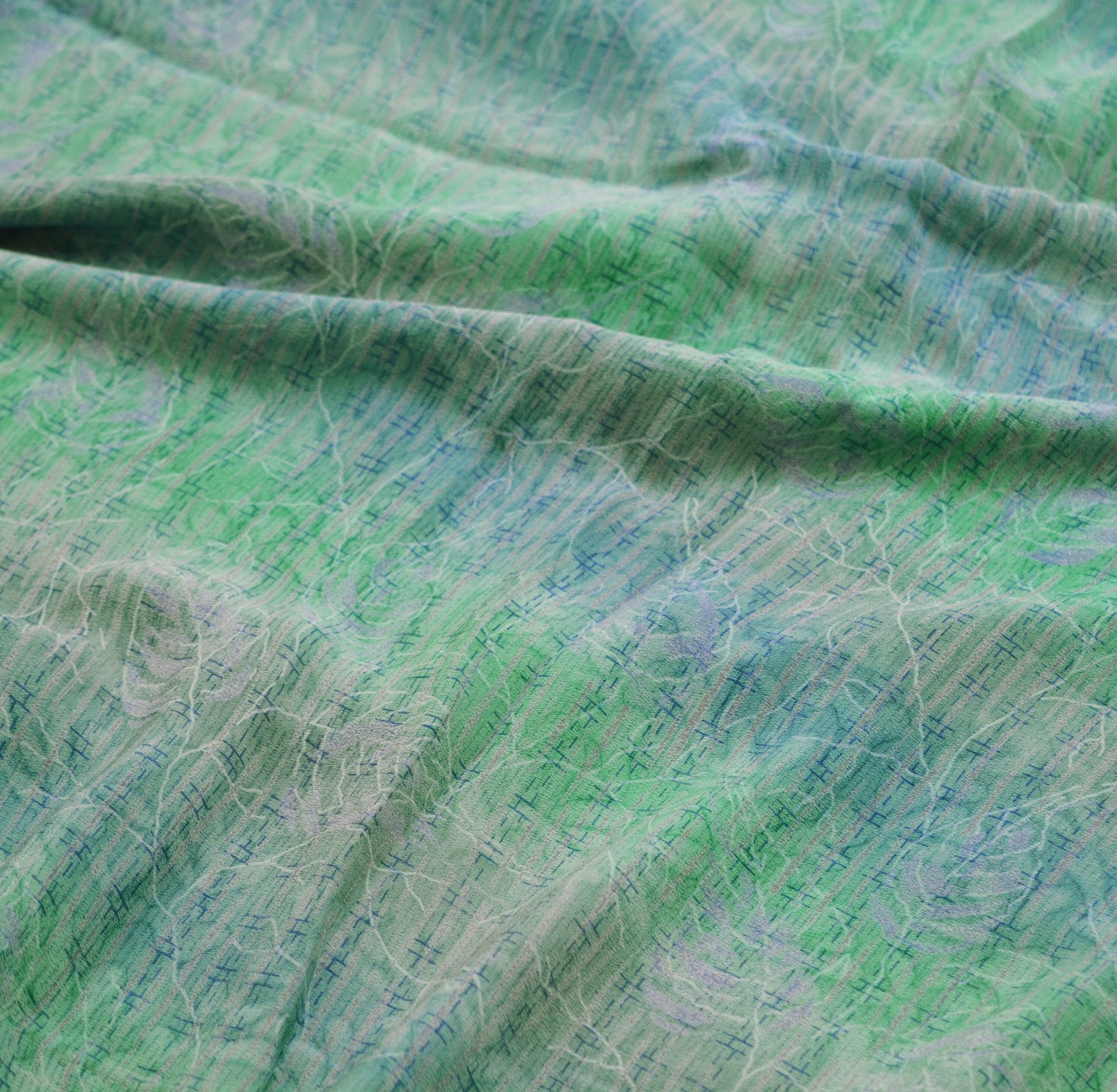 Indian Vintage Sari Blue & Green Pure Crepe Silk Printed Saree 5yard Sewing Floral Soft Craft Fabric Wrap