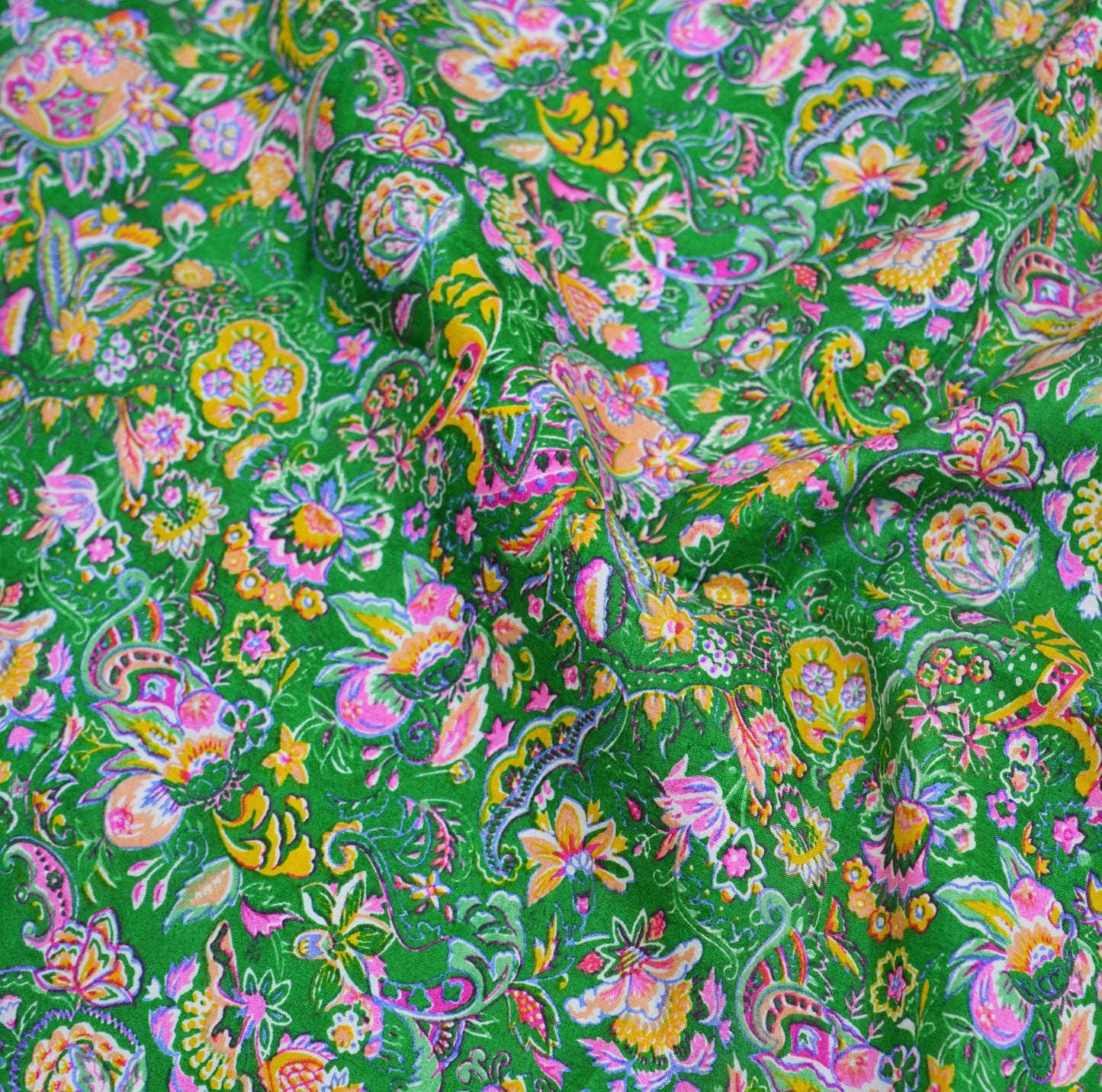 Indian Vintage Sari Pink & Green Pure Silk Printed Saree Fabric 5yd Sewing Craft DressMaking  Soft Floral Ethnic