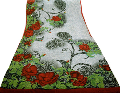 Indian Vintage Sari Gray Pure Crepe Silk Digital Printed Saree 5yard Sewing Paisley Soft Craft Fabric