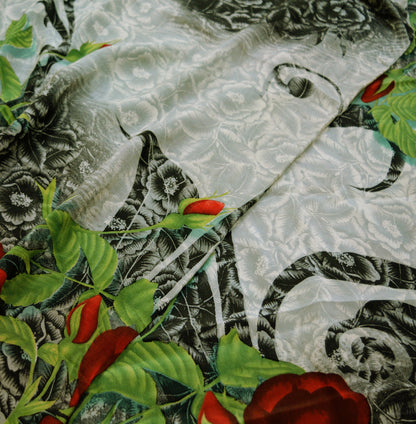 Indian Vintage Sari Gray Pure Crepe Silk Digital Printed Saree 5yard Sewing Paisley Soft Craft Fabric