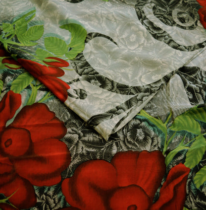 Indian Vintage Sari Gray Pure Crepe Silk Digital Printed Saree 5yard Sewing Paisley Soft Craft Fabric