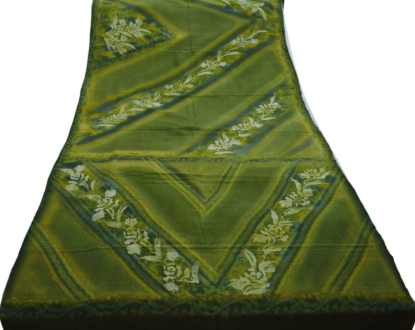 Indian Vintage Sari Green Pure Crepe Silk Printed Saree  5yard Sewing Floral Soft Craft Fabric Ethnic Wrap