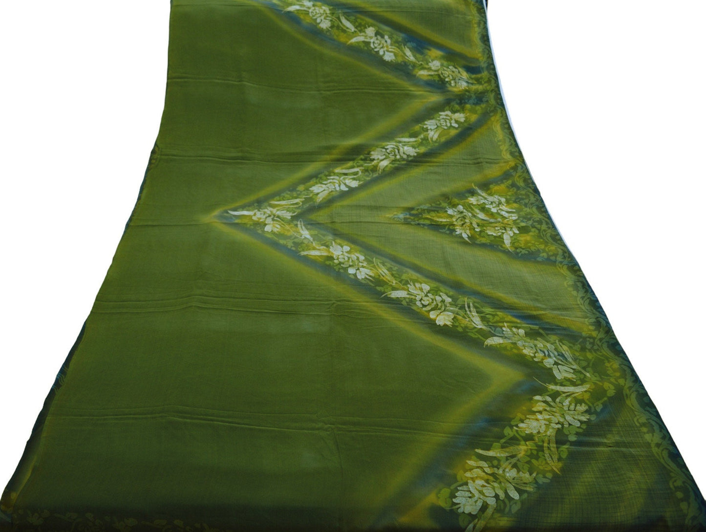 Indian Vintage Sari Green Pure Crepe Silk Printed Saree  5yard Sewing Floral Soft Craft Fabric Ethnic Wrap