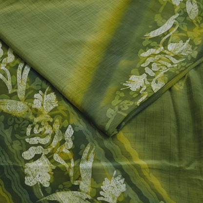 Indian Vintage Sari Green Pure Crepe Silk Printed Saree  5yard Sewing Floral Soft Craft Fabric Ethnic Wrap