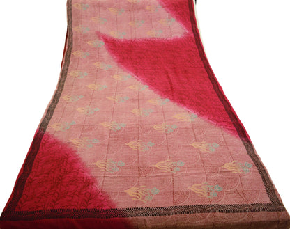 Indian Vintage Sari Cream & Pink Pure Crepe Silk Printed Saree 5yard Sewing Floral Soft Craft Fabric Wrap