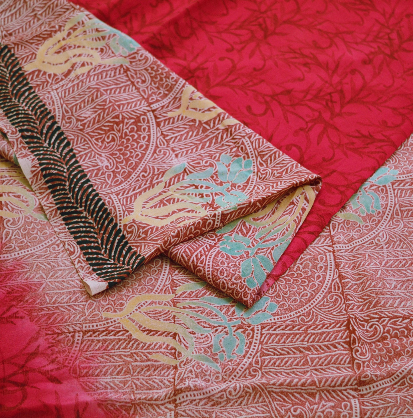 Indian Vintage Sari Cream & Pink Pure Crepe Silk Printed Saree 5yard Sewing Floral Soft Craft Fabric Wrap