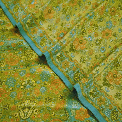 FREE SHIPPING Indian Vintage Green Saree Pure Crepe Silk Printed Indian Sari Fabric 5yard Sewing Floral Soft Craft Fabric Wrap