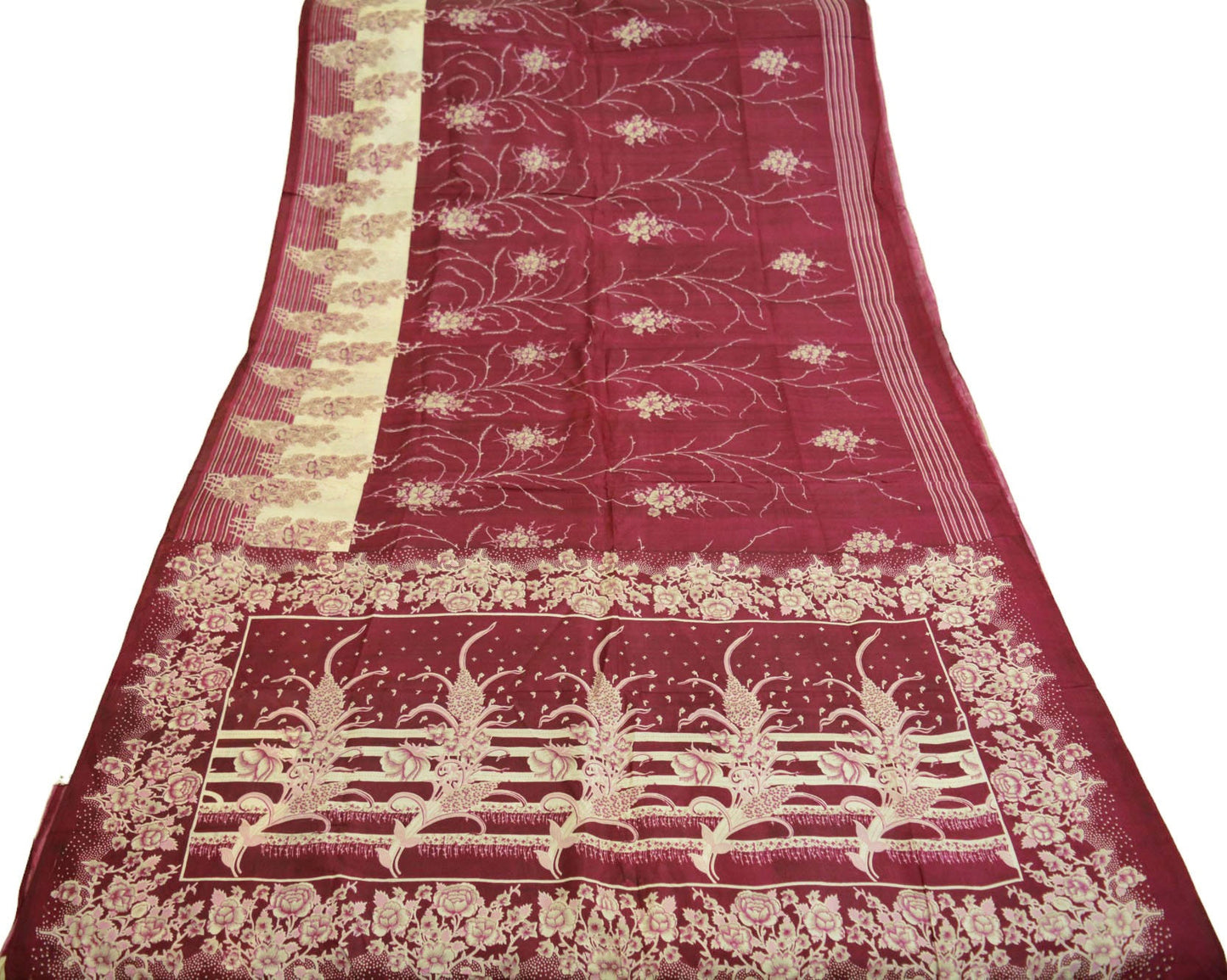 Indian Vintage Sari Maroon 100% Pure Silk Printed Sarees 6yard Sewing Craft Fabric DressMaking  Soft Paisley