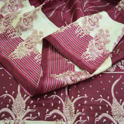 Indian Vintage Sari Maroon 100% Pure Silk Printed Sarees 6yard Sewing Craft Fabric DressMaking  Soft Paisley