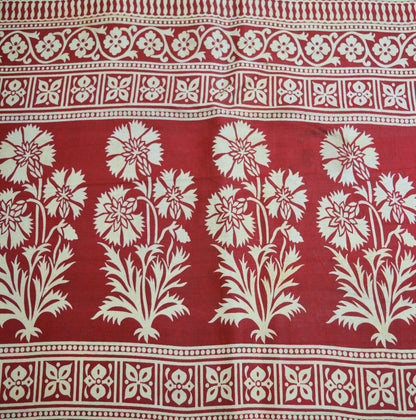 Indian Vintage Sari Mustard & Dark Red Pure Silk Printed Saree 5yd Sewing Craft Fabric DressMaking Floral