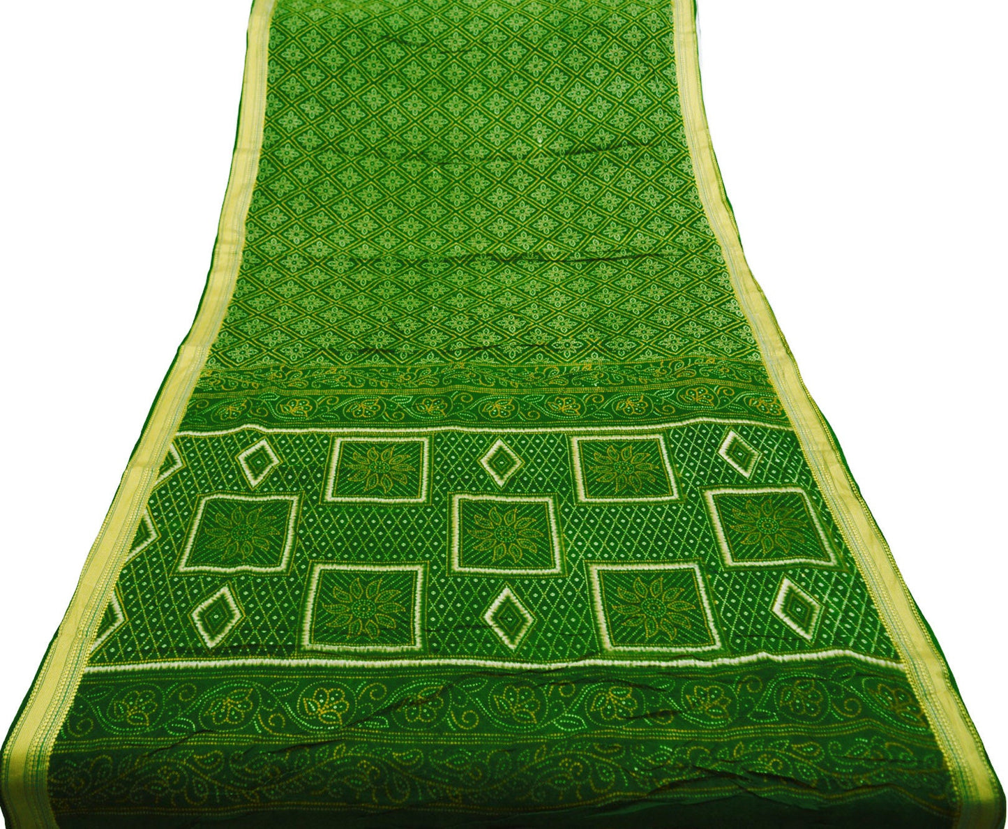 Indian Vintage Sari Green Pure Cotton Bandhani Printed Sarees Fabric 5yd Sewing Craft Fabric DressMaking Soft