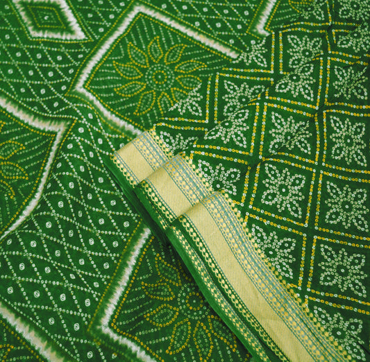 Indian Vintage Sari Green Pure Cotton Bandhani Printed Sarees Fabric 5yd Sewing Craft Fabric DressMaking Soft