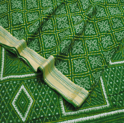 Indian Vintage Sari Green Pure Cotton Bandhani Printed Sarees Fabric 5yd Sewing Craft Fabric DressMaking Soft